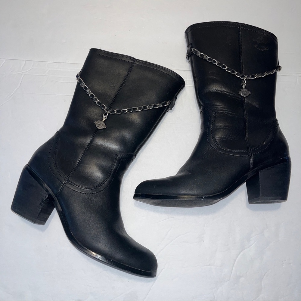 HARLEY-DAVIDSON Women’s Black Leather Mid-Calf Zip Up Boots, Size 8 M #D85438 - Picture 6 of 16